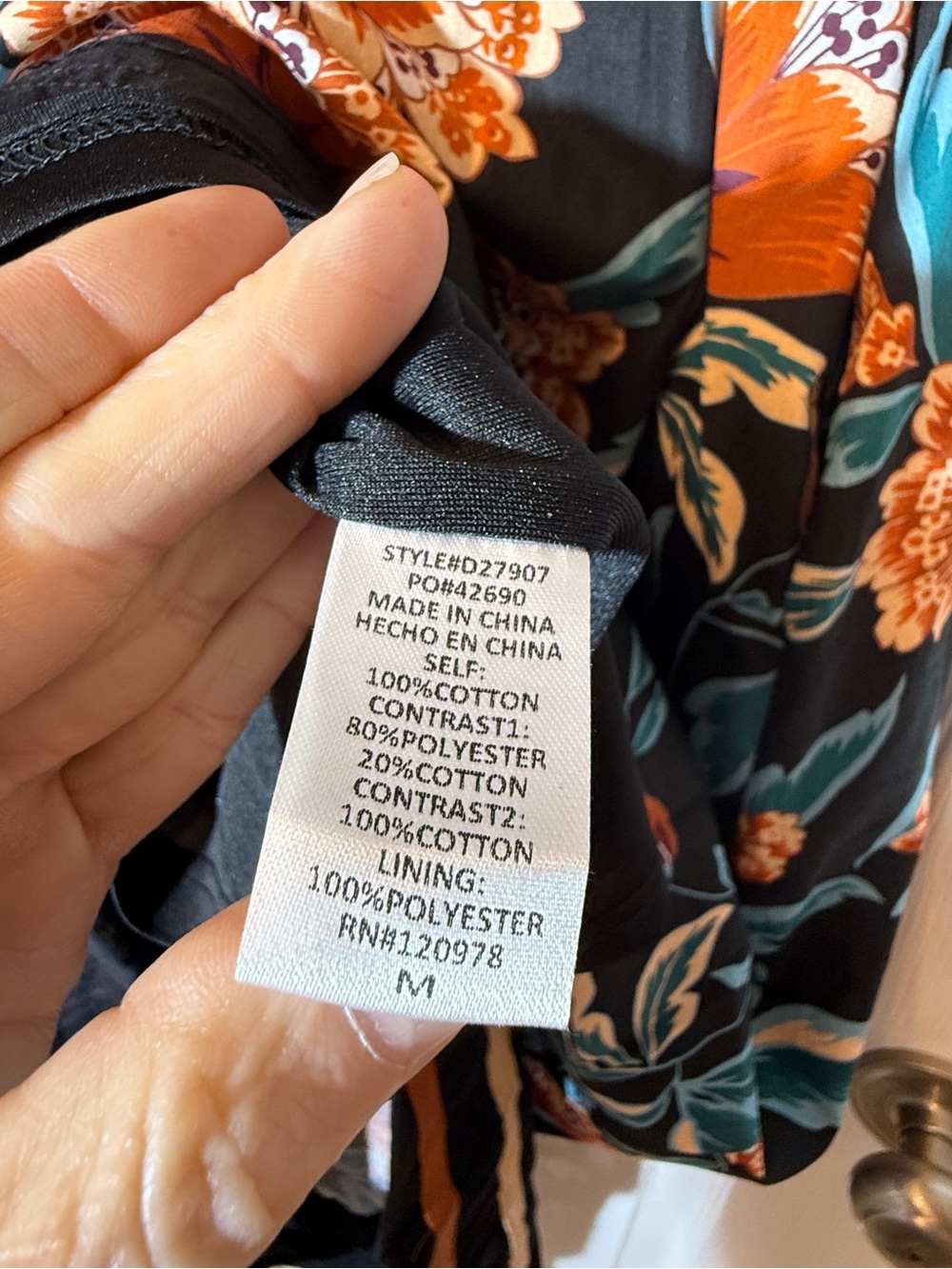 Entro - Floral V-Neck Midi Dress in Black with Teal & Rust Accents - Picture 4 of 4